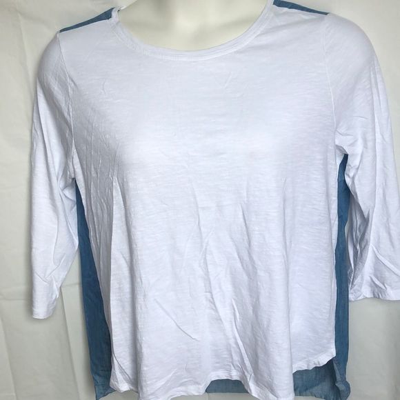 crown & ivy Tops - Crown & Ivy white blue 3/4 sleeve top size XL